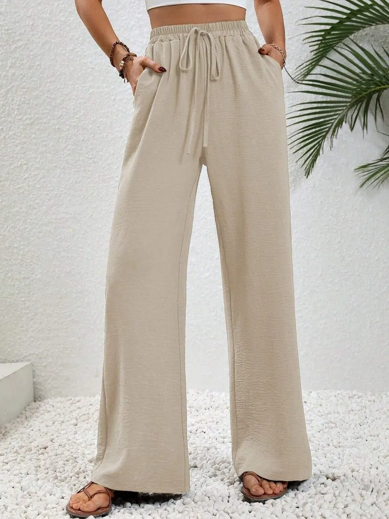 Women's Elastic Waist H-Line Wide Leg Pants Daily Going Out Pants Off White Casual Split Joint Plain Spring/Fall Pants