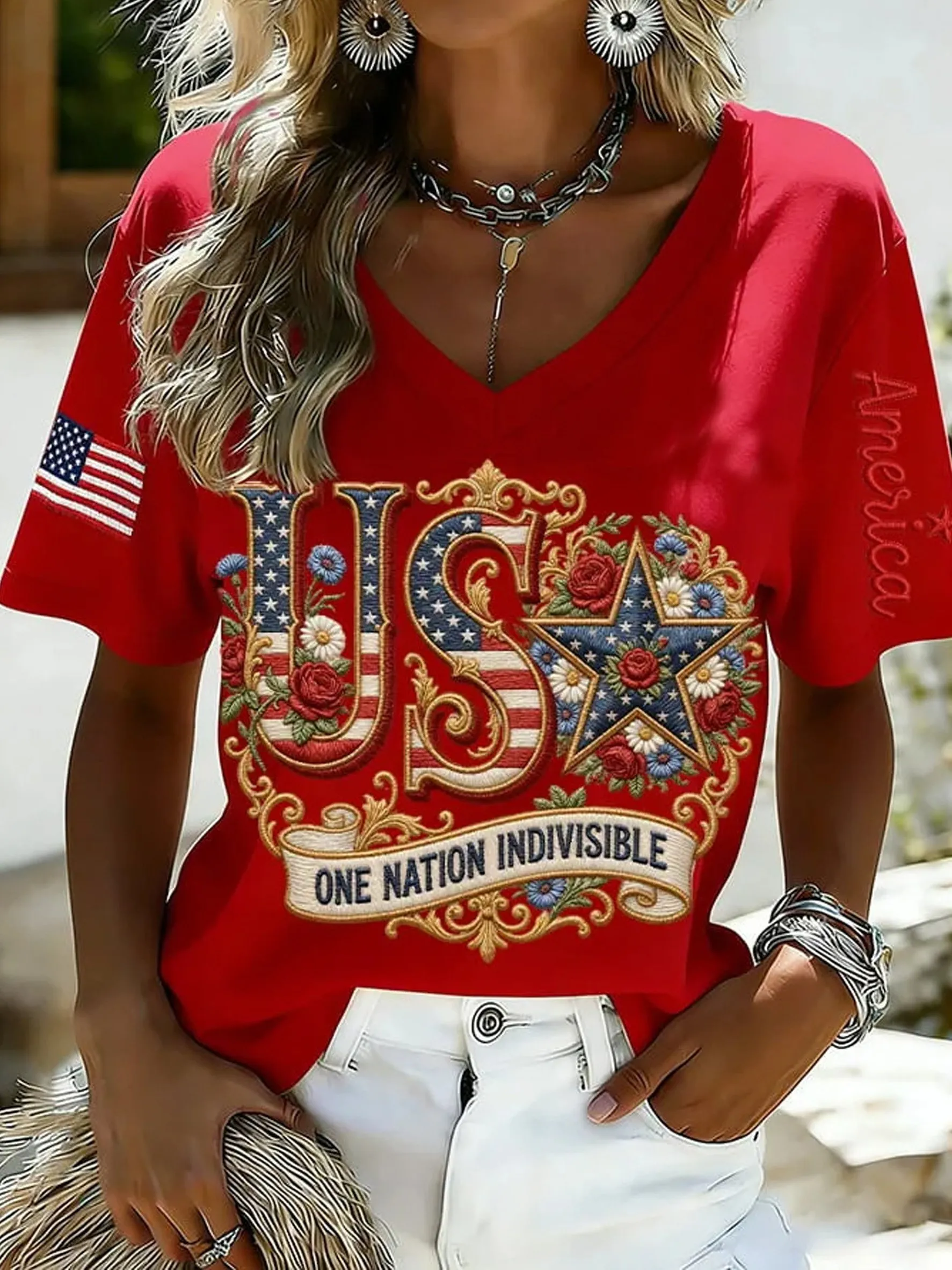 Women's 250th Anniversary Of The Founding Of the United States Lettern Printed Cotton Vintage Short Sleeve V Neck 3D Printing Aemerica Flag Daily Going Out Casual T-Shirt Independence Day