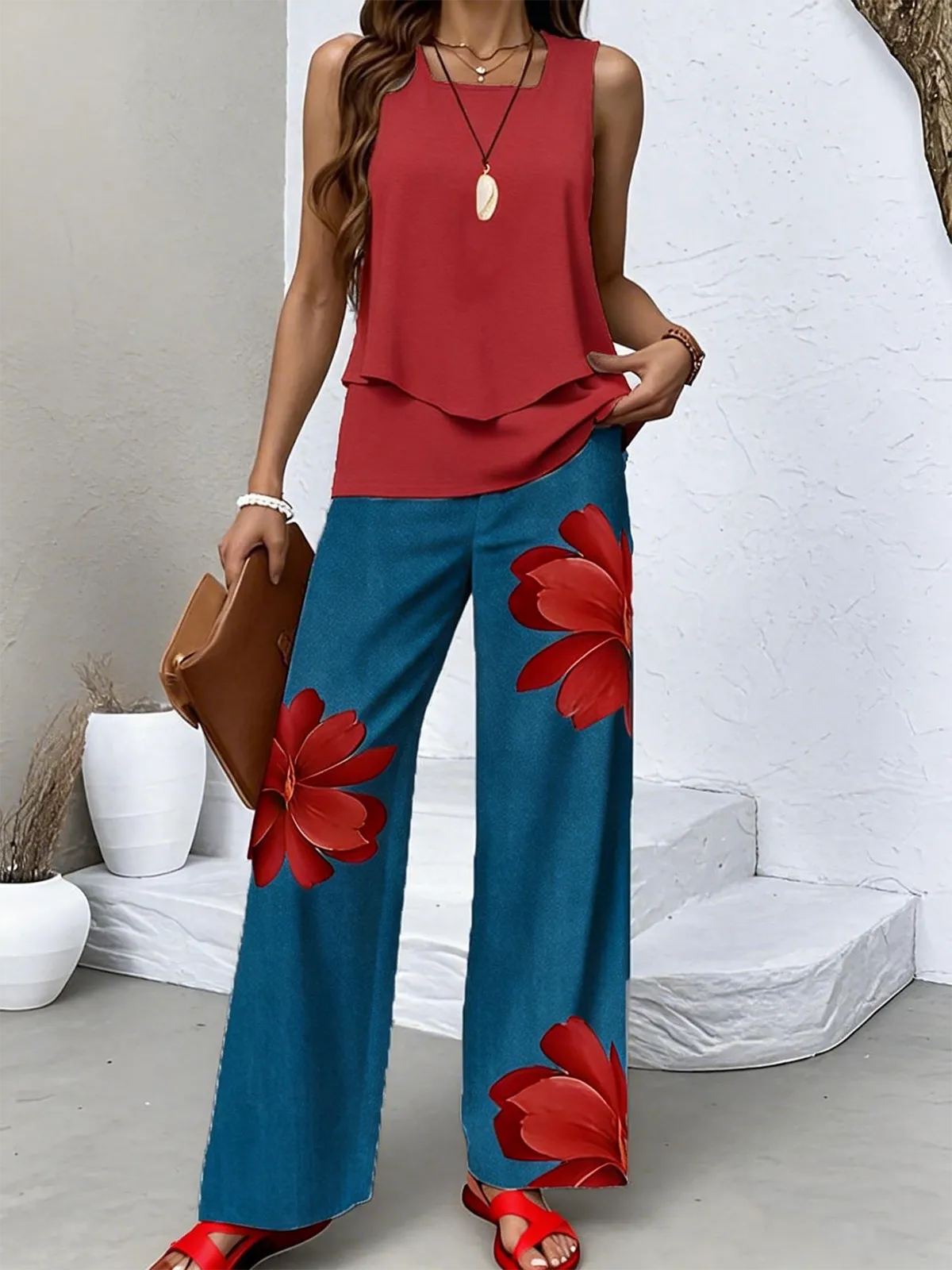 Floral Regular Fit Casual Two-Piece Set With No