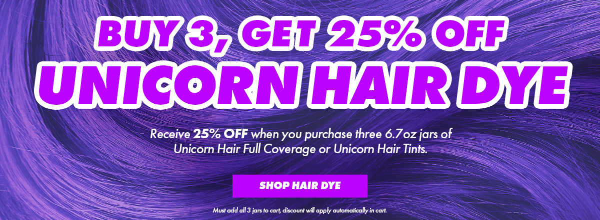 Buy three 6.7oz Jars of Unicorn Hair Dye, Get 25% off