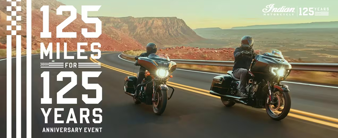 125 Miles for 125 years Anniversary Event Banner with two Indian Riders