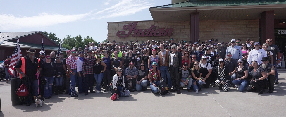 Group of riders at the Indian Building at Sturgis