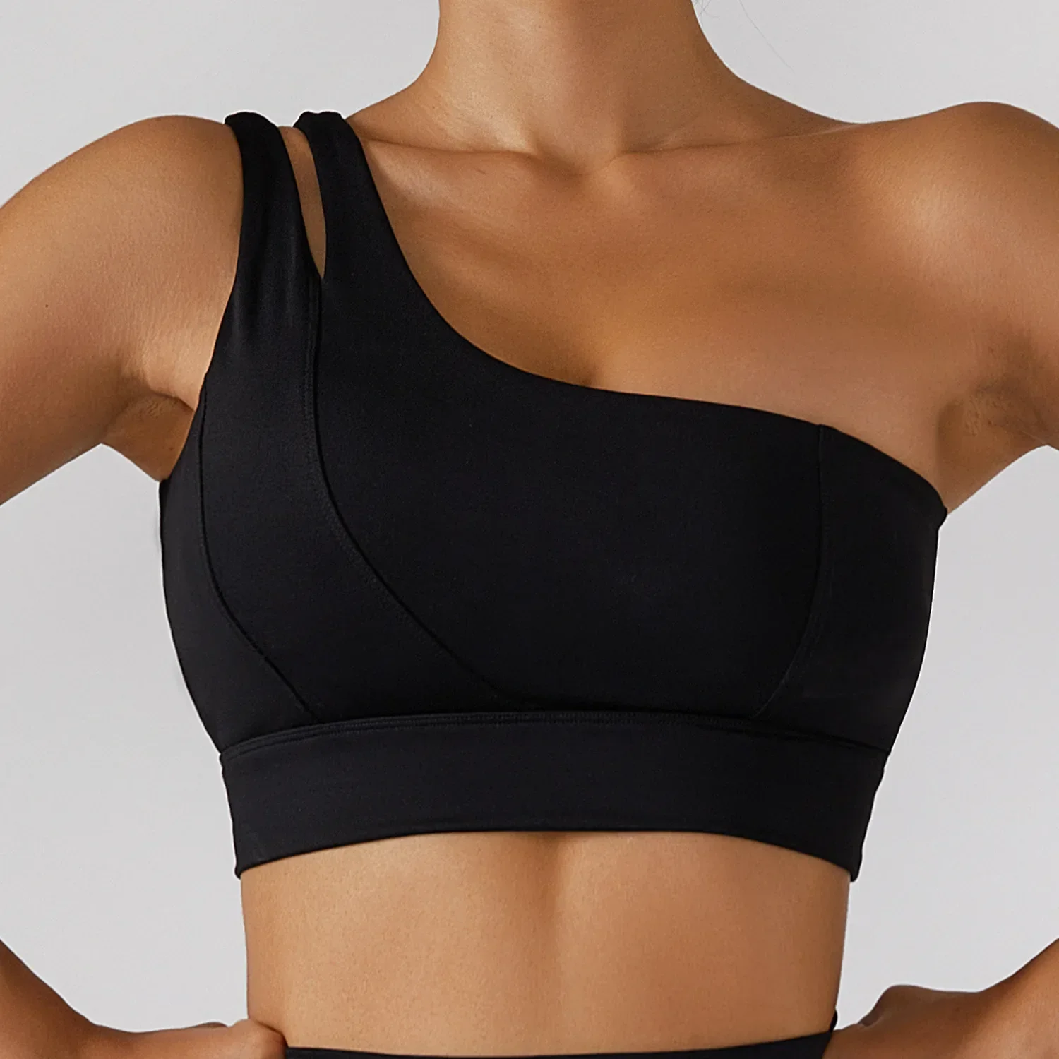 Image of Breathable One-Shoulder Cutout Sports Bra