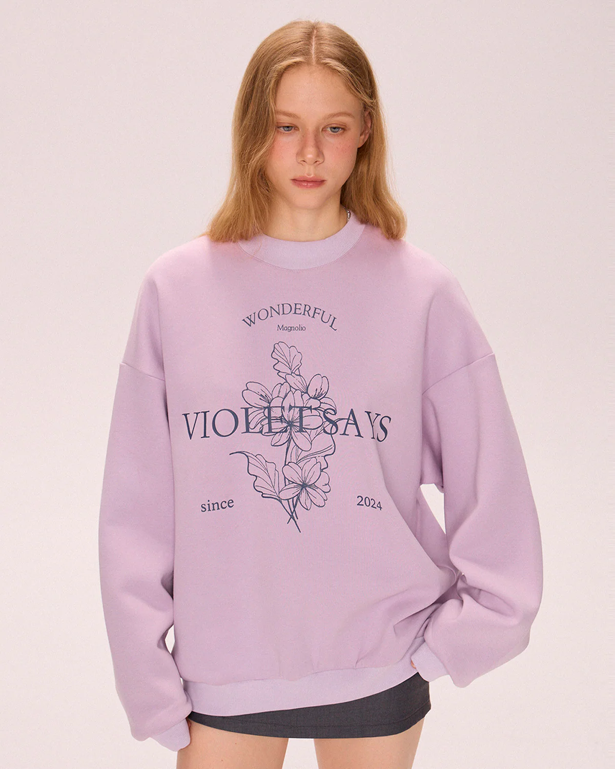 Image of Pink Floral Print Oversized Crewneck Sweatshirt