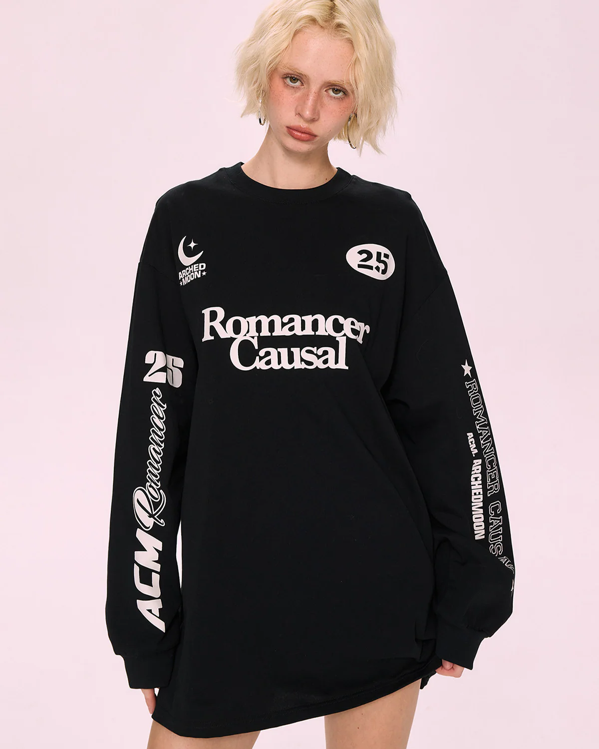 Image of Black Printed Oversized Sweatshirt Dress
