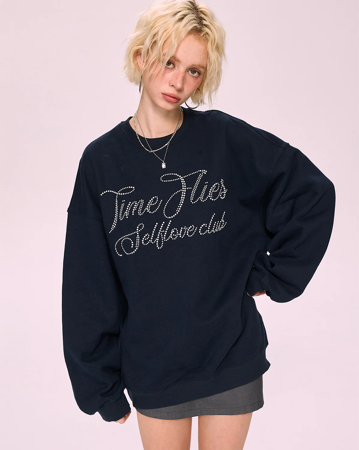 Image of Rhinestone Crewneck Fleece Sweatshirt