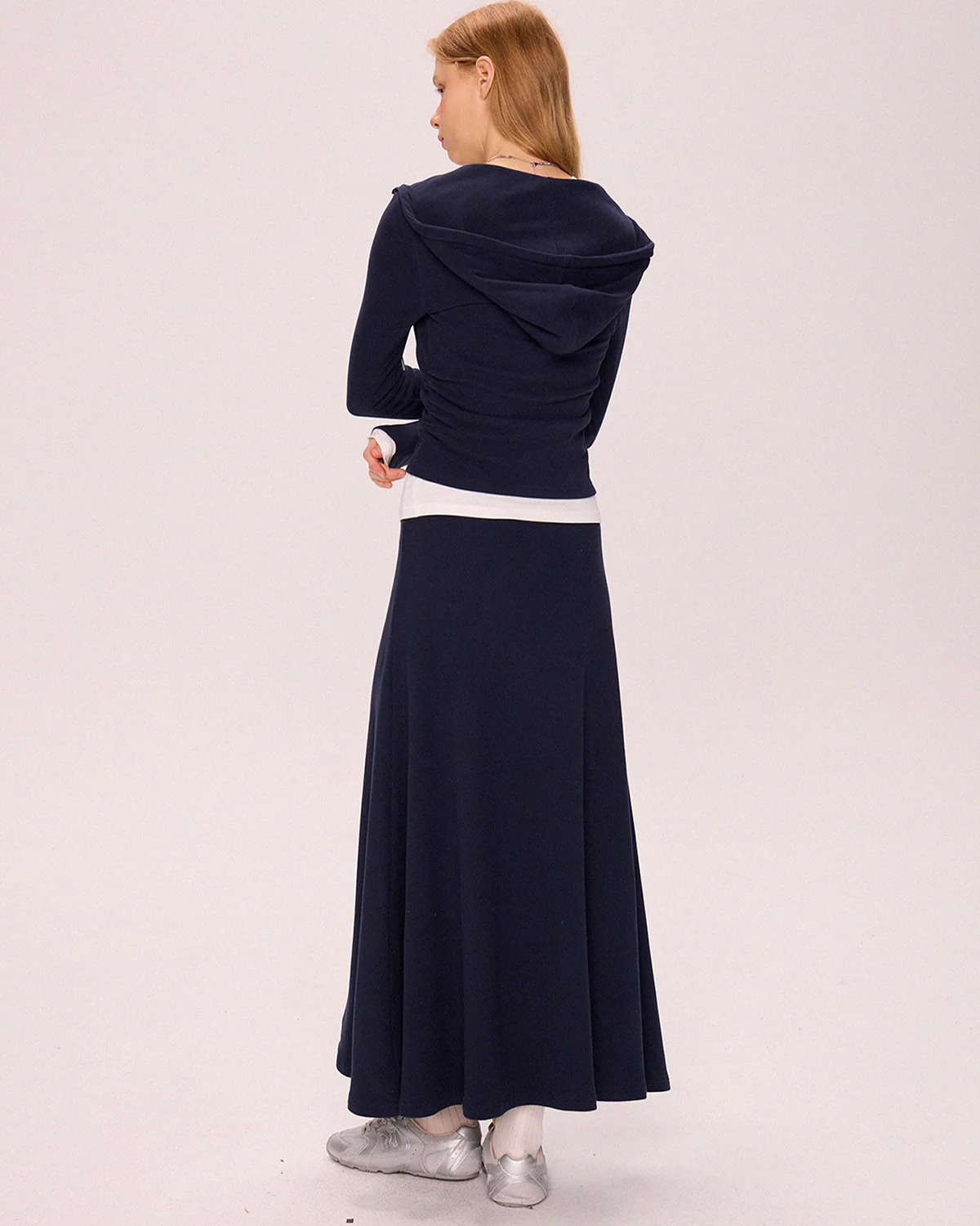 Image of Navy Blue Hoodie & A-Line Skirt 2-Piece Set