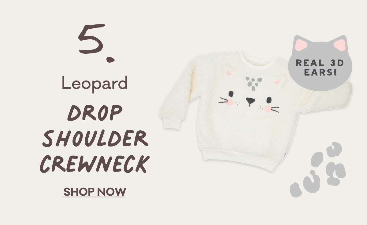 5. Leopard Drop Shoulder Crewneck | Shop Now | Real 3D Ears