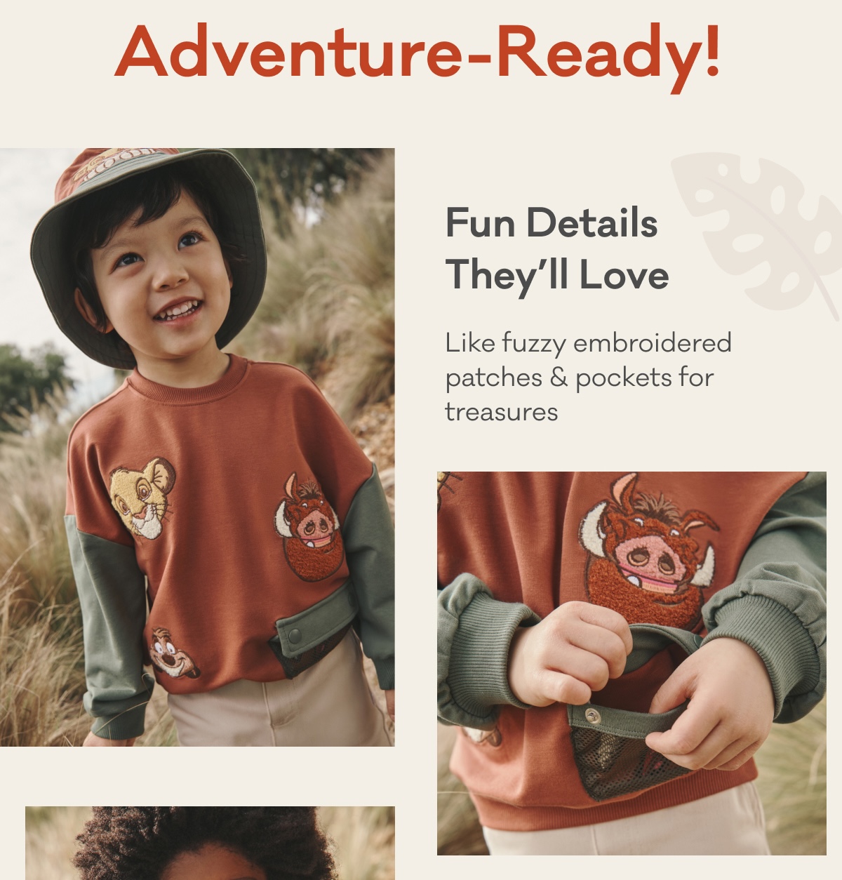 Adventure-Ready! | Fun Details They'll Love | Like fuzzy embroidered patches & pockets for treasures