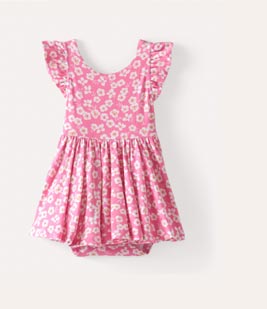 sweet pink petals Flutter Twirl Dress with Bodysuit