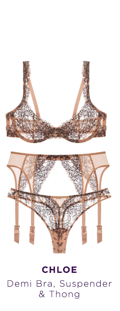 Chloe Demi Bra, Suspender & Thong