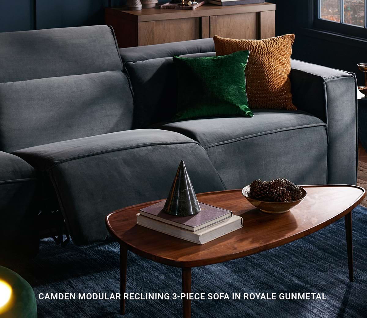 CAMDEN MODULAR RECLINING 3-PIECE SOFA IN ROYALE GUNMETAL