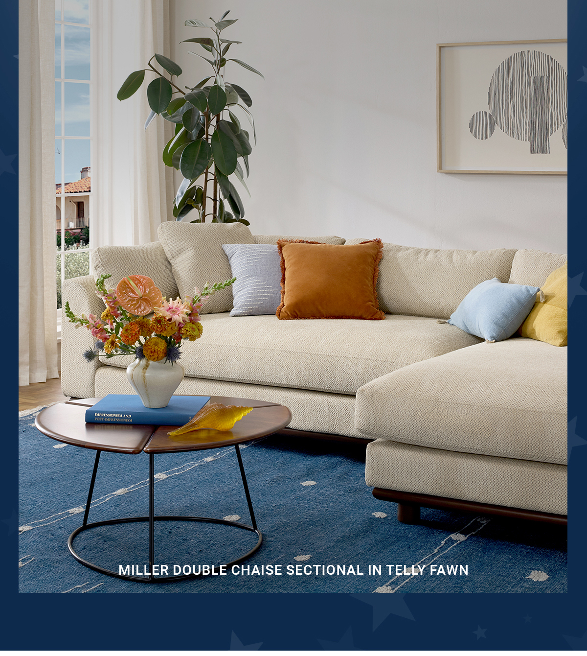 MILLER DOUBLE CHAISE SECTIONAL IN TELLY FAWN