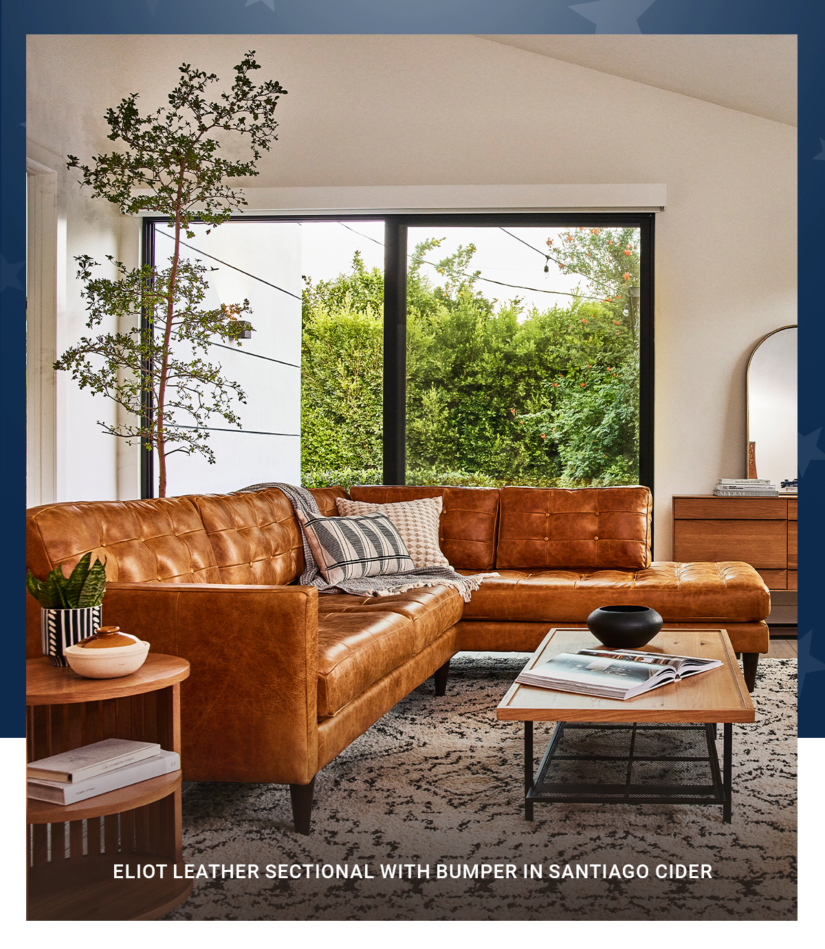 ELIOT LEATHER SECTIONAL WITH BUMPER IN SANTIAGO CIDER