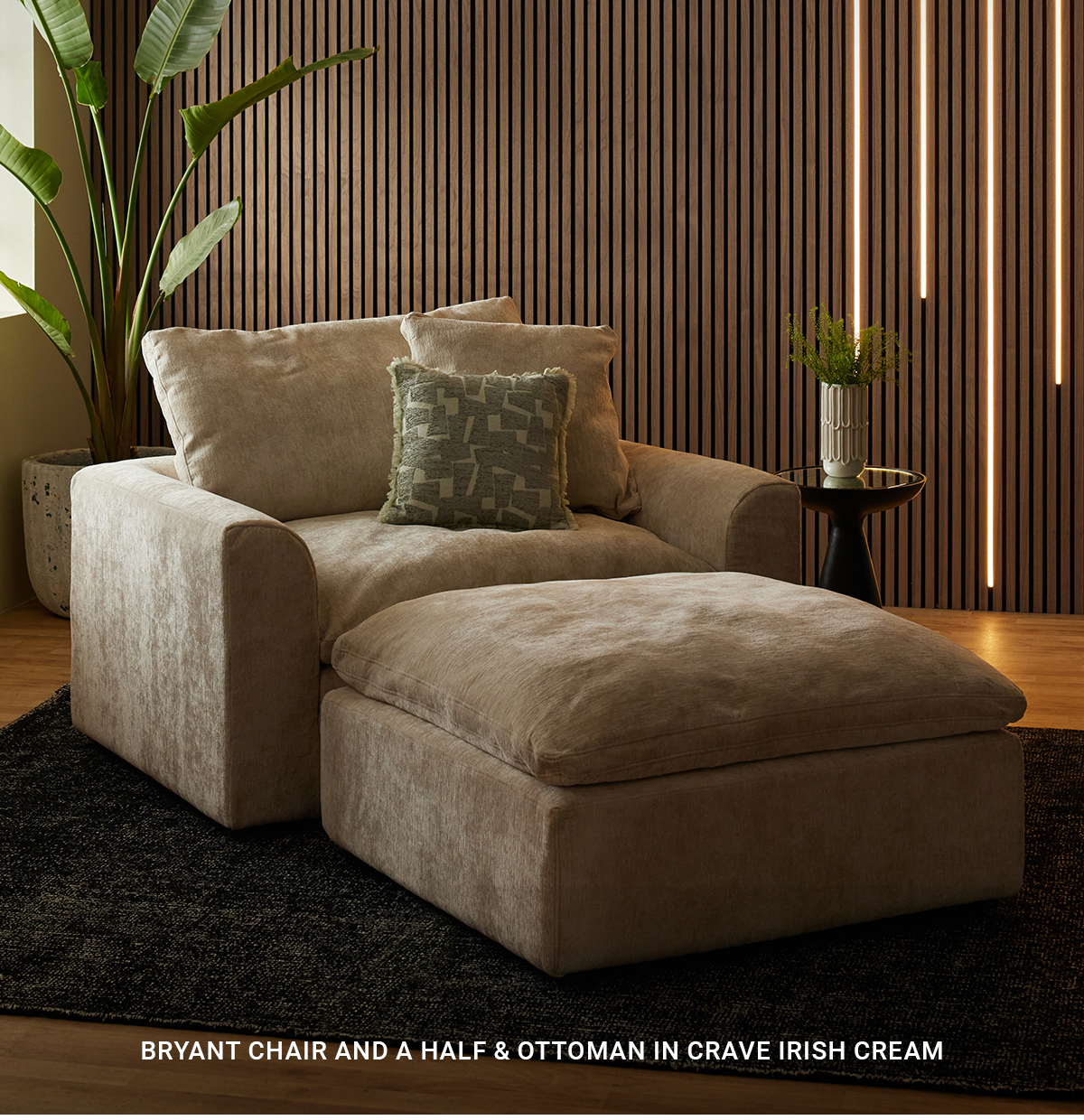 BRYANT CHAIR AND A HALF & OTTOMAN IN CRAVE IRISH CREAM