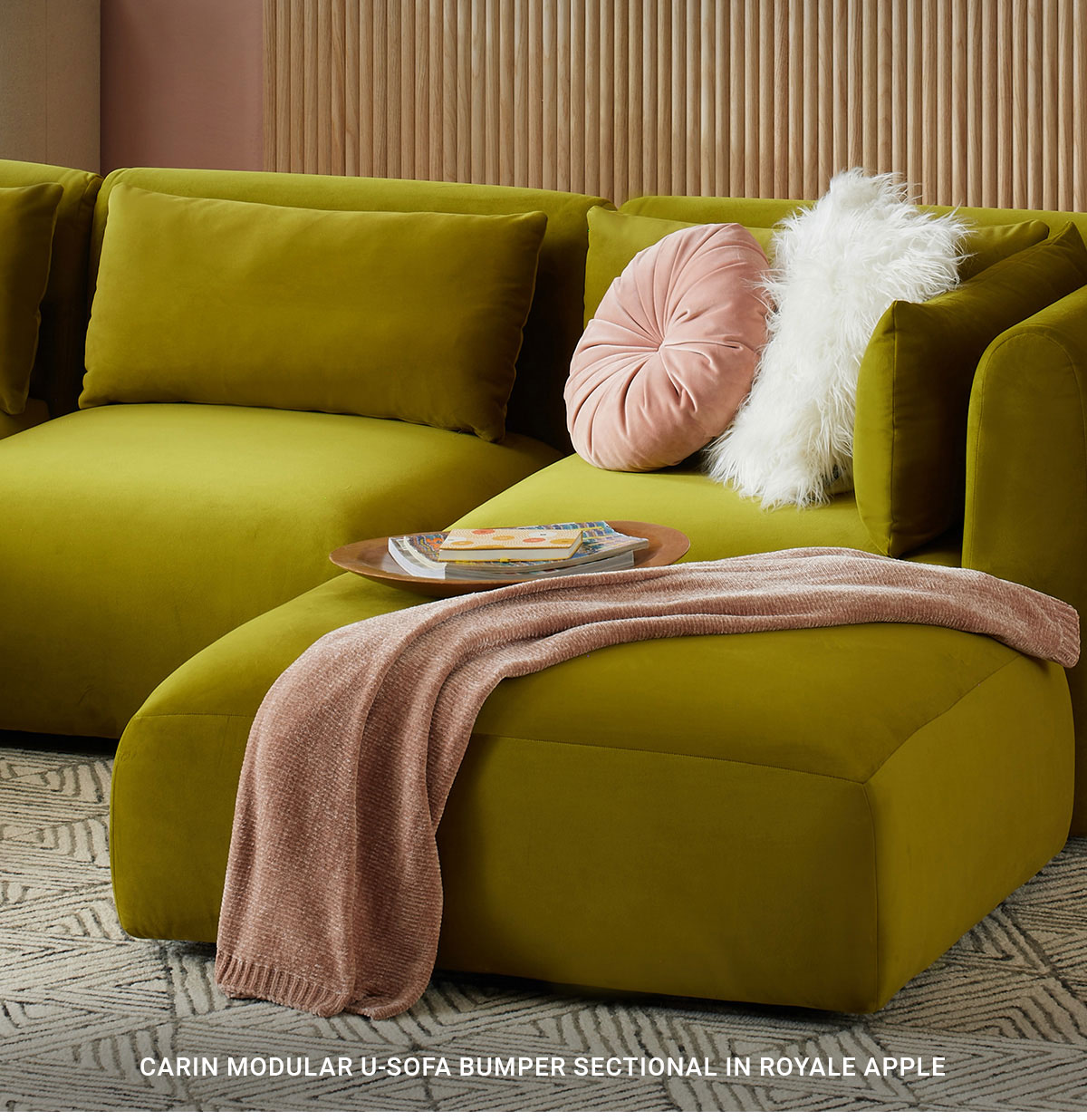 CARIN MODULAR U-SOFA BUMPER SECTIONAL IN ROYALE APPLE