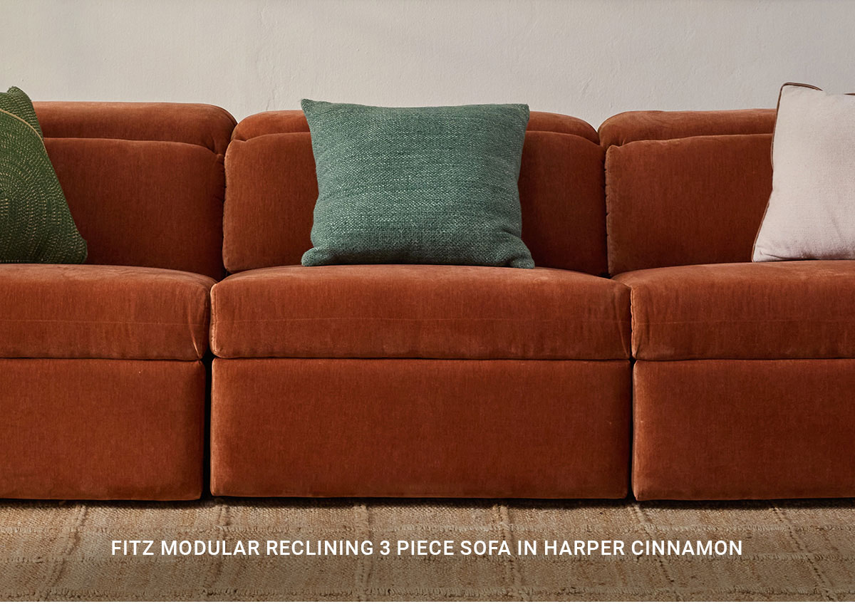 FITZ MODULAR RECLINING 3 PIECE SOFA IN HARPER CINNAMON