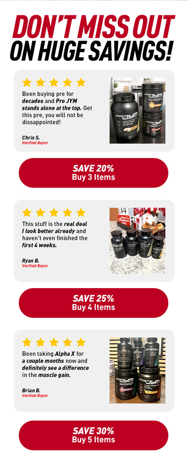Buy 3 items, save 20%... Buy 4 items, save 25%... Buy 5 items, save 30%