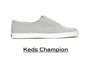A side view of the Keds Champion Round Toe Crosshatch Textile Slip-On in grey. Shop Keds Champion.