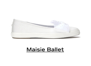 A side view of the Maisie Ballet Oversized Bow Celebrations Slip-On in off white. Shop Maisie Ballet.