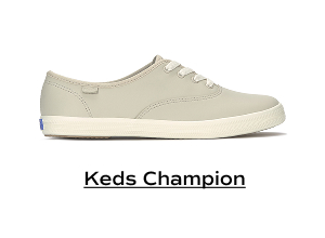 A side view of the Keds Champion Leather Lace-Up in oatmeal. Shop the Keds Champion.