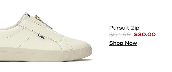 A side view of the Pursuit Zip Leather Dalmata Heel in egret/black which was $54.99 and is now $30.00 for a limited time. Shop Now.