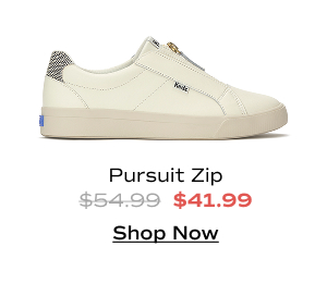 A side view of the Pursuit Zip Leather Dalmata Heel in egret/black which was $54.99 and is now $41.99 for a limited time. Shop Now.