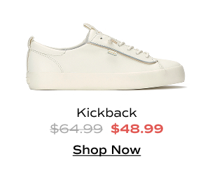 A side view of the Kickback Premium Leather Pop Binding Slip-On in egret/gold which was $64.99 and is now $48.99 for a limited time. Shop Now.