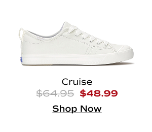 A side view of the Cruise Leather Slip-On in white. The shoe was $64.95 and is now $48.99 for a limited time. Shop Now.