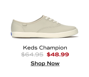 A side view of the Keds Champion Leather Lace-Up in oatmeal. The shoe was $64.95 and is now $48.99 for a limited time. Shop Now.