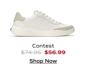 A side view of the Contest Perforated Leather Lace-Up in snow white/oatmeal. The shoe was $74.95 and is now $56.99 for a limited time. Shop Now.