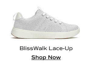 A side view of the BlissWalk Knit Lace-Up in light grey. Shop Now.