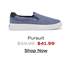 A side view of the Pursuit Flecked Chambray Slip-On in navy. The style was $59.95 and is now $41.99 for a limited time. Shop Now.