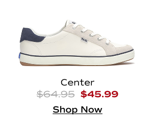 A side view of the Center III Leather/Suede Lace-Up in snow white/navy. The style was $64.95 and is now $45.99 for a limited time. Shop Now.