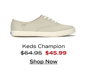 A side view of the Keds Champion Leather Lace-Up in taupe. The style was $64.95 and is now $45.99 for a limited time. Shop Now.