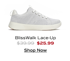 A side view of the BlissWalk Metallic Lace-Up in off white. The style was $39.99 and is now $25.99 with code SAVE35. Shop Now.