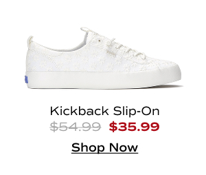 A side view of the Kickback Starburst Eyelet Slip-On in snow white. The style was $54.99 and is now $35.99 with code SAVE35. Shop Now.