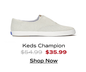 A side view of the Keds Champion Round Toe Dalmata Leather Slip-On. The style was $54.99 and is now $35.99 with code SAVE35. Shop Now.