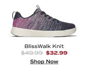 A side view of the BlissWalk Ombre Knit Lace-Up in navy. The style was $49.99 and is now $32.99 with code SAVE35. Shop Now.
