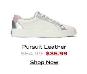A side view of the Pursuit Leather Metallic Pop Lace-Up in off white. The style was $54.99 and is now $35.99 with code SAVE35. Shop Now.