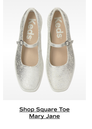 An overhead view of the Square Toe Mary Jane Distressed Metallic Leather in silver. Shop Square Toe Mary Jane.