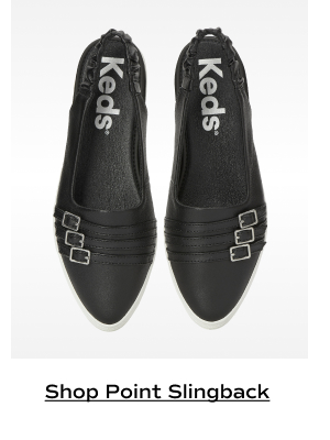 An overhead view of the Point Slingback Leather Deco Buckles in black. Shop Point Slingback.