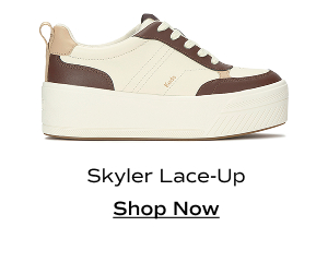 A side view of the Skyler II Leather Lace-Up in egret/Cuban sand/chocolate. Shop Now.