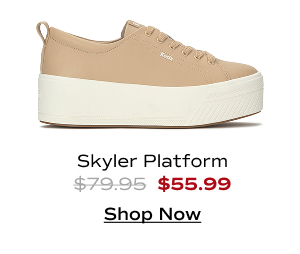 A side view of the Skyler Leather Platform Lace-Up in Cuban sand which was $79.95 and is now $55.99 for a limited time. Shop Now.