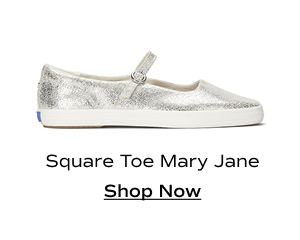 A side view of the Square Toe Mary Jane Distressed Metallic Leather in silver. Shop Now.