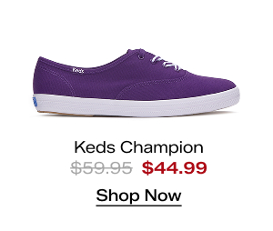 A side view of the Keds Champion Canvas Lace-Up in purple which was $59.95 and is now $44.99 for a limited time. Shop Now.