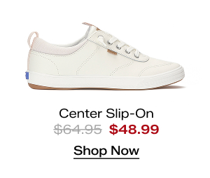 A side view of the Center III Leather Slip-On in snow white which was $64.95 and is now $48.99 for a limited time. Shop Now.