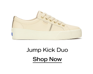 A side view of the Jump Kick Duo Leather Lace-Up in parchment/gold. Shop Now.
