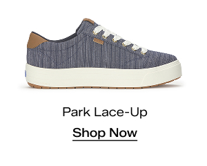 A side view of the Park Stripe Chambray Lace-Up in blue. Shop Now.