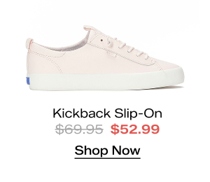 A side view of the Kickback Leather Slip-On in blush. The style was $69.95 and is now $52.99 for a limited time. Shop Now.
